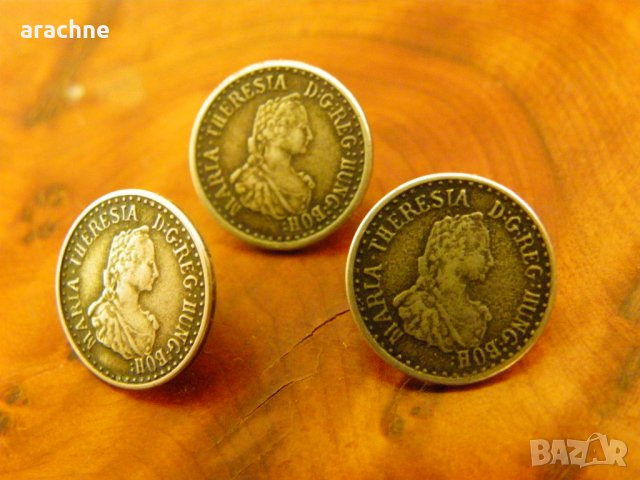 Три сребърни копчета с образа на имп.Мария Терезия, снимка 4 - Колекции - 24545574