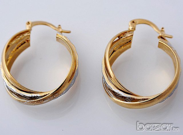 Атрактивни масивни навити халки от бяло и жълто 14к попълнено злато 25 лв., снимка 2 - Обеци - 7269690