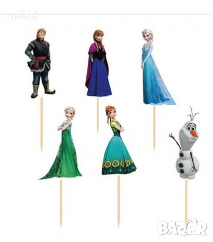24 бр Замръзналото Кралство Елза Анна Олаф Кристоф топери клечки топери декорация за мъфини парти