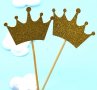 10 бр корона малка златиста брокат картон топер топери клечки декор украса за мъфини кексчета, снимка 1 - Други - 24470691