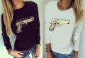 ХИТ! Дамска блуза FASHION KILLER с пистолет принт! Поръчай модел с ТВОЯ идея!, снимка 2