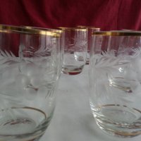 Стъклени чаши гравирани с златен кант , снимка 5 - Антикварни и старинни предмети - 20681508