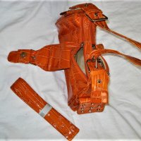 НОВА Дамска чанта Оранж с лак релеф за през рамо - Внос, снимка 4 - Чанти - 23487394