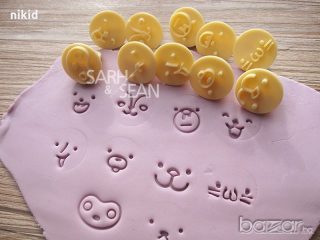 12части Заек Мече с муцунки лица печати пластмасови форми резци за бисквитки тесто фондан декорация, снимка 5 - Форми - 21082624