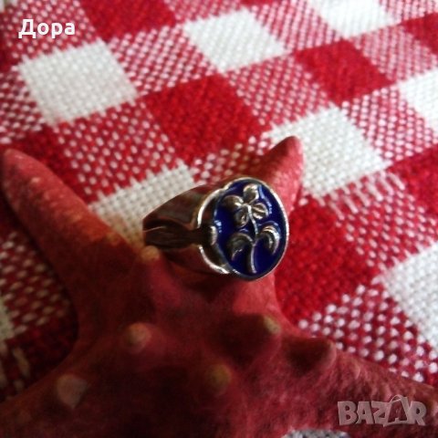 Стар  руски сребърен пръстен с емайл, снимка 3 - Пръстени - 25048940