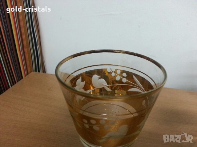 Стари стъклени чаши  с позлата и гравирани , снимка 8 - Антикварни и старинни предмети - 22193385
