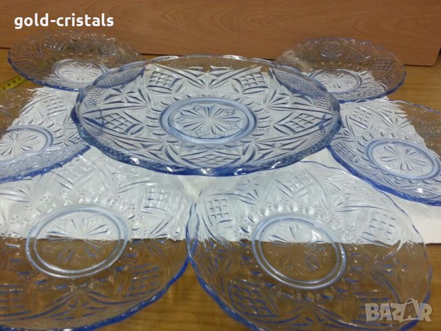 Стъклени чинии и поднос цветно синьо стъкло, снимка 14 - Антикварни и старинни предмети - 26194372