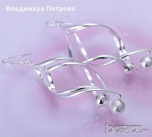 Двойно листовидни обеци с топче, снимка 2 - Обеци - 13337904