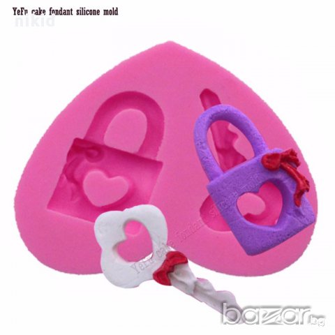 ключ с катинар в сърце форма силиконов молд декорация украса фондан торта мъфини и др
