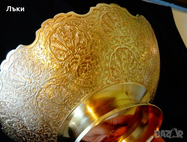 Бронзова фруктиера,салатиера с пауни,780 гр. , снимка 3 - Антикварни и старинни предмети - 25257792