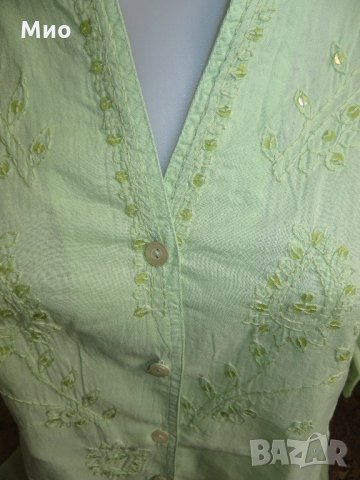 ANDREA, памучна риза с бродерии, 40 (L), резеда, снимка 4 - Ризи - 21514182