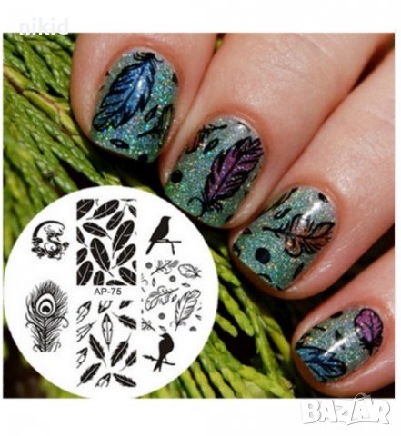 Пера перо Пауново кръгла плочка / щампа шаблон за печат на нокти AP-75