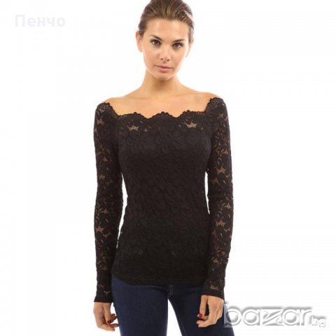 Дамска дантелена пролетна блуза Риза Блузка с къс дълъг ръкав горнище до рамената, снимка 11 - Блузи с дълъг ръкав и пуловери - 20594063