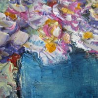 Цветя в синя ваза  масло / платно Art by MiMa картина kartina painting__108, снимка 4 - Картини - 25271904