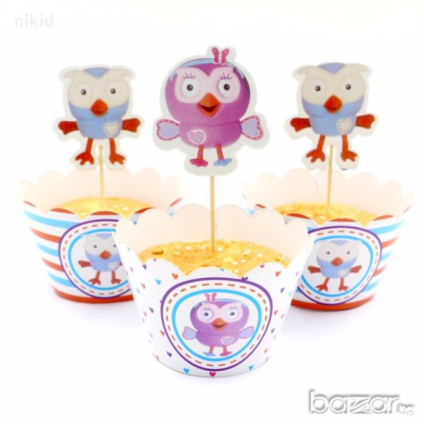 Птички пиленца 12 бр топери и кошнички украса декорация за мъфини кексчета парти, снимка 1