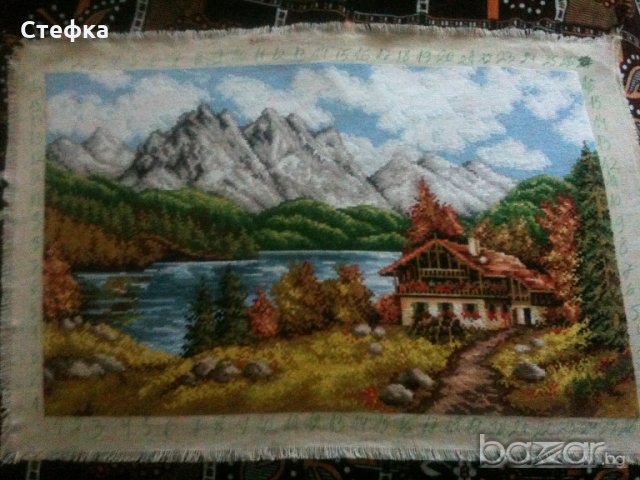 Гоблен "Планинското езеро", снимка 3 - Гоблени - 18367700