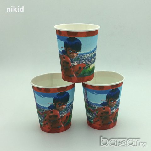 Калинката и Черния котарак miraculous ladybug 10 бр картонени чаши чашки парти рожден ден