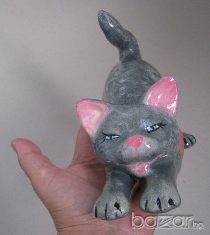 протягащо се Коте, котка фигура, порцелан / керамика фигурка статуетка антика