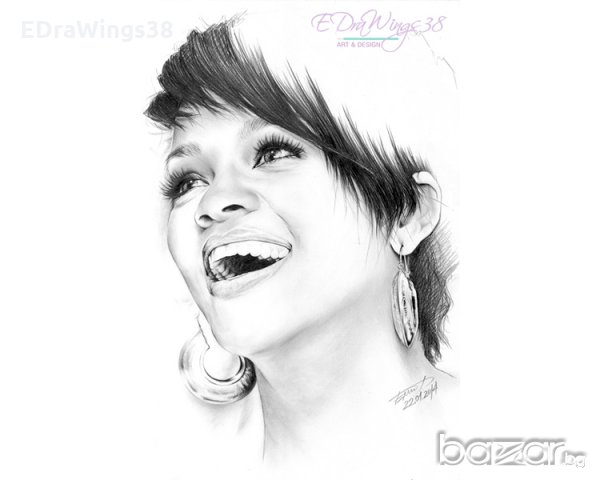 Портрет с молив "Риана", снимка 2 - Картини - 21079947