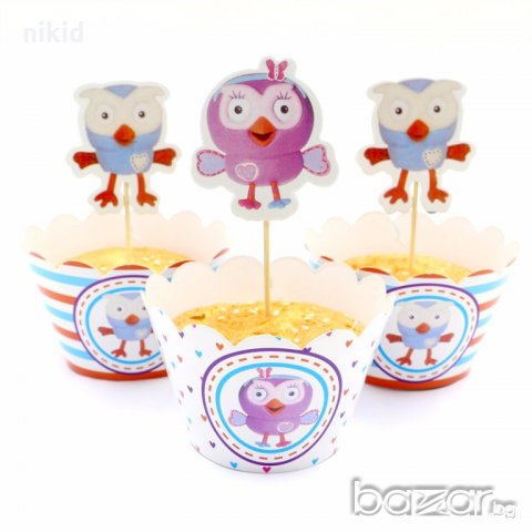 Птички пиленца 12 бр топери и кошнички украса декорация за мъфини кексчета парти