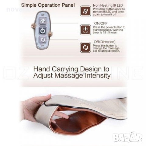 12V/220V 3D Шиацу масажор за врат гръб плешки и рамене с функция затопляне, снимка 5 - Масажори - 24574724