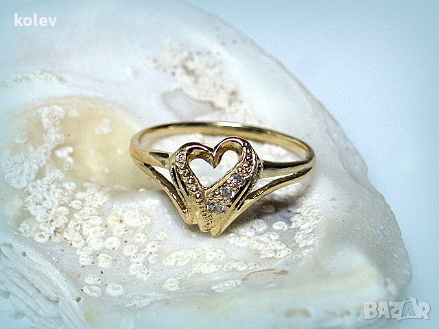 Златен пръстен СЪРЦЕ, за годеж, сватба 1.35 грама/ размер №51, 14К, снимка 5 - Пръстени - 13713635