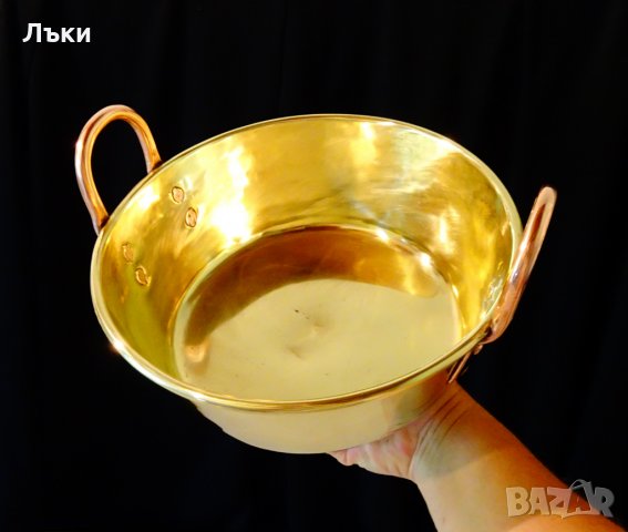 Месингов тиган,месингова тава с медни дръжки 5 л., снимка 2 - Антикварни и старинни предмети - 25586312