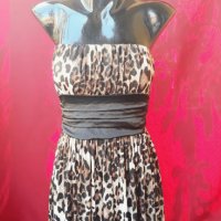 Къса рокля бюстие леопардов принт и панделка тип балон С/М, снимка 1 - Рокли - 22608894