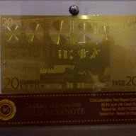 Сувенири 20 златни евро банкноти в стъклена поставка и масивно дърво + Сертификат, снимка 6 - Нумизматика и бонистика - 8660413