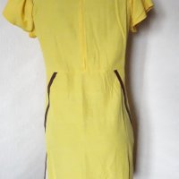 Малка жълта рокля с кафяви елементи М, снимка 3 - Рокли - 24704780