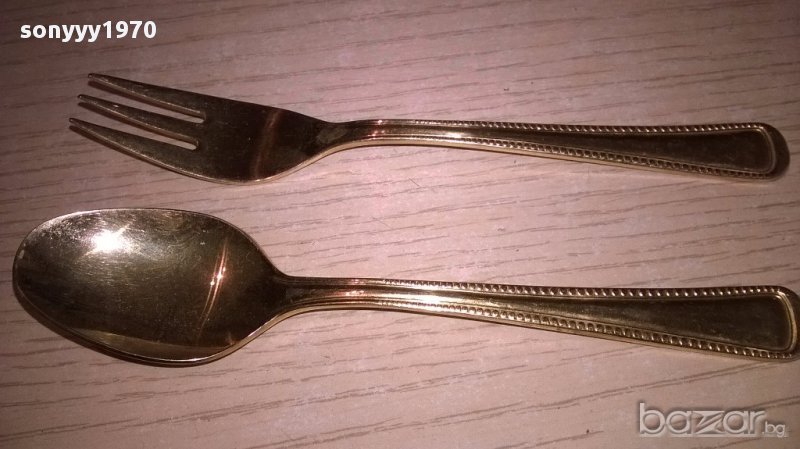 чаи/торта-Imperial 18/10-23/24 karat hartvergoldet-вилица+лъжица-внос швеицария, снимка 1