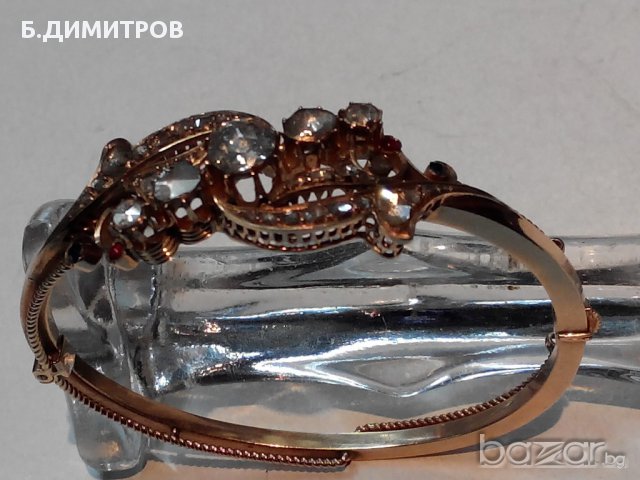 Стара златна гривна с диаманти, снимка 3 - Гривни - 13503629