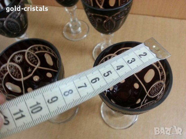 Сервиз кристални чаши цветен червен кристал, снимка 6 - Антикварни и старинни предмети - 25654925