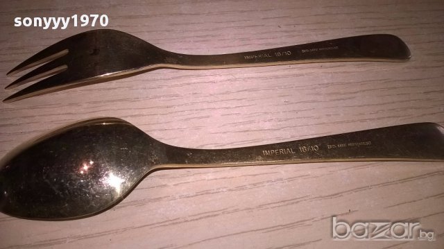 чаи/торта-Imperial 18/10-23/24 karat hartvergoldet-вилица+лъжица-внос швеицария, снимка 4 - Антикварни и старинни предмети - 17783773