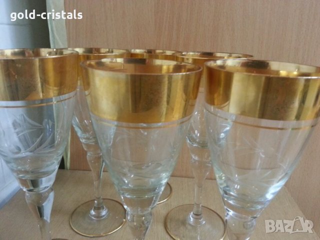 Ретро стъклени чаши за вино с много позлата, снимка 8 - Антикварни и старинни предмети - 22383019