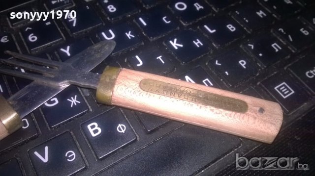 ретро комплект-нож+вилица-дърво/мед/месинг-25см, снимка 7 - Колекции - 19735643