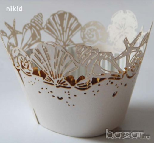 10 бр златисти или бели морски мотиви декори декорация за мъфини кексчета кошнички, снимка 2 - Кухненски принадлежности - 19050936