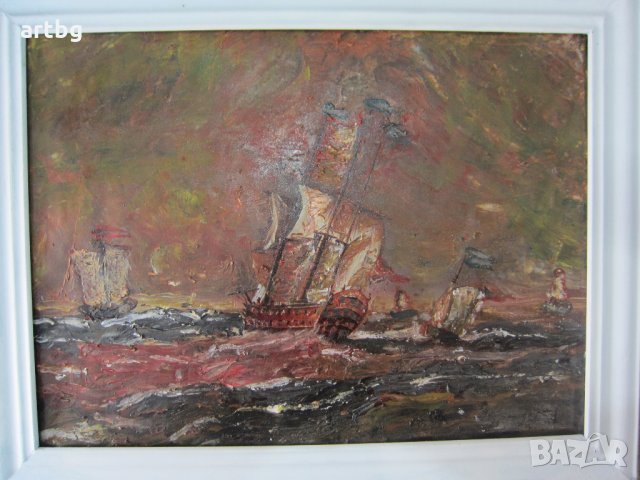 Автентична картина "Морска битка", снимка 4 - Картини - 24697940