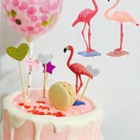 2 цвята Фламинго на стойка пластмасова фигурка PVC за торта топер украса декорация парти и игра, снимка 1 - Други - 22786240