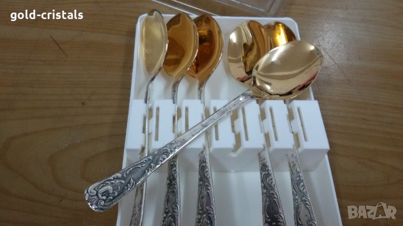 руски прибори  лъжички  позлатени посребрени в кутия , снимка 1