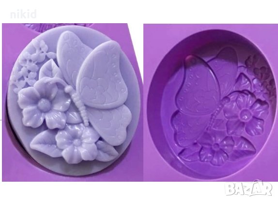 Пеперуда кацнала на цветя дълбок калъп силиконов молд форма декорация украса сапун гипс, снимка 1