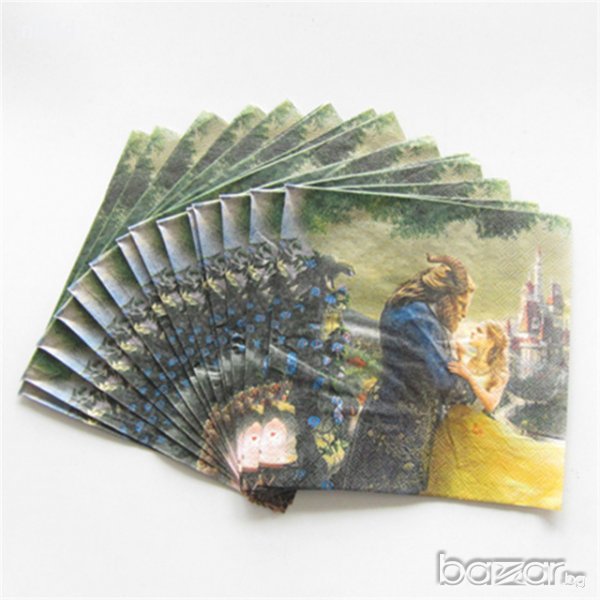 Красавицата и Звяра Игрални 10 парти салфетки рожден ден, снимка 1