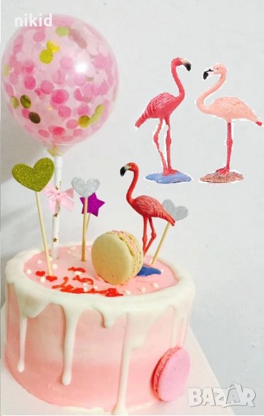 2 цвята Фламинго на стойка пластмасова фигурка PVC за торта топер украса декорация парти и игра, снимка 1