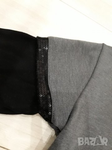 Дамска блуза с дълъг ръкав сиво и черно с камъчета с двоен ръкав с пайети, снимка 3 - Блузи с дълъг ръкав и пуловери - 23625129
