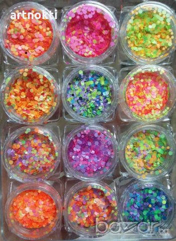 Комплект конфети за нокти - 12 цвята, снимка 2 - Маникюр и педикюр - 18323331