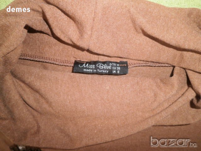 Ефектна дамска блуза с апликация в шоколодов цвят размер М , снимка 6 - Блузи с дълъг ръкав и пуловери - 17542920