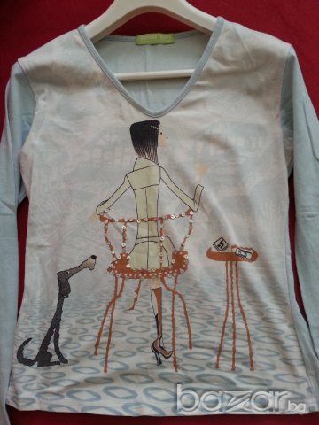 Дамска памучна блуза дълъг ръкав с фигурки, снимка 2 - Блузи с дълъг ръкав и пуловери - 16161440