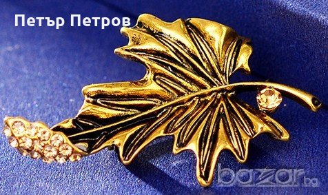 Брошка златно листо, снимка 2 - Колиета, медальони, синджири - 21094251