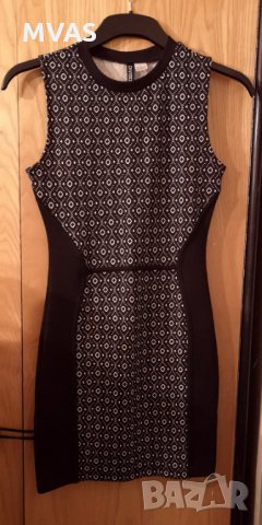 Нова - 30% къса рокля H&M черно бяла XS S, снимка 3 - Рокли - 25517858