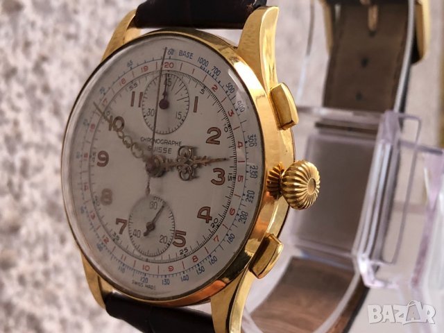 Златен мъжки ръчен часовник-хронограф от 1950г. , снимка 8 - Мъжки - 22113662